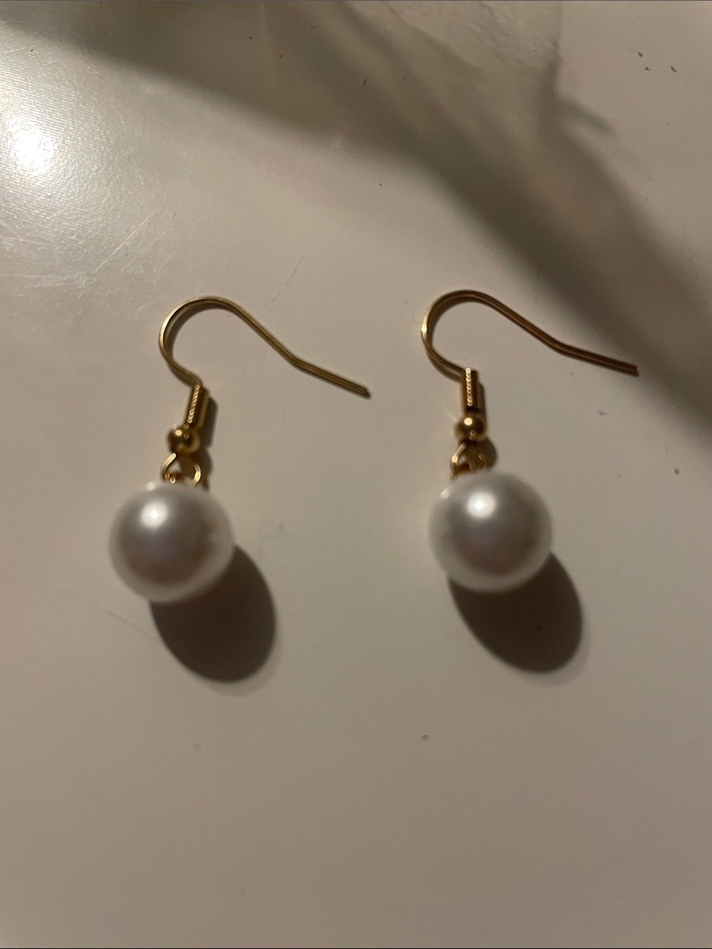 Gold Faux Pearl Drop Earrings - Elegant White Pearl Dangles